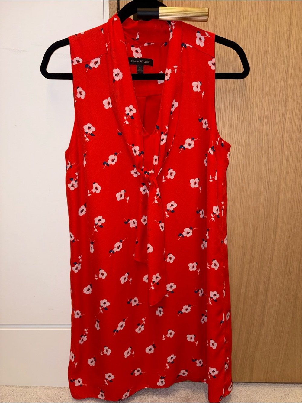 Banana Republic Red Floral Tie-Front Sleeveless Dress